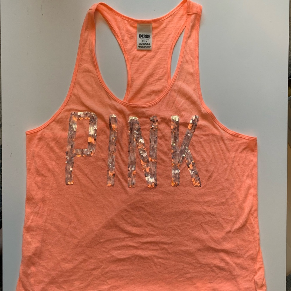 Victoria’s Secret PINK Fluorescent Orange Racer Back Tank Top - Picture 2 of 9